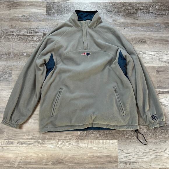 Vintage NFL New England Patriots Reversible Pullover Jacket Fleece Nylon L - Picture 1 of 9